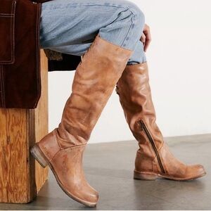 BED|STU Manchester Tan Rustic White Leather Tall Riding Boots Size 8